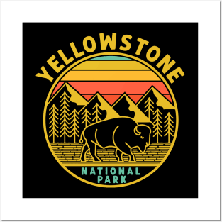 Vintage Yellowstone National Park Wyoming Mountains Bison Posters and Art